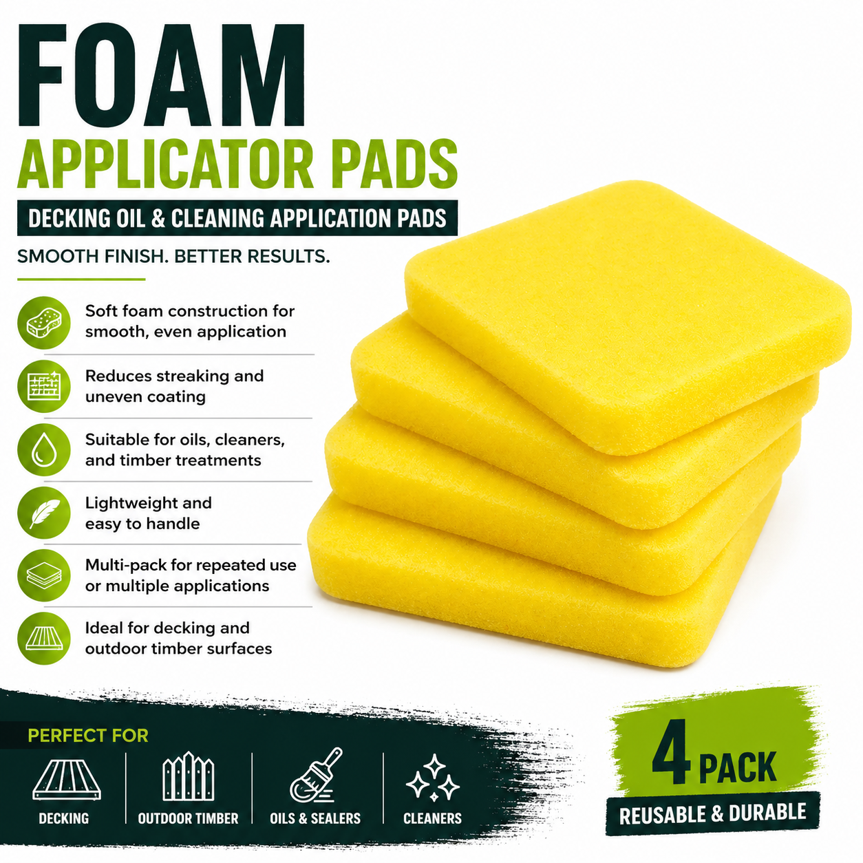 Foam Applicator Pads 4 Pack – Decking Oil & Cleaning Application Pads