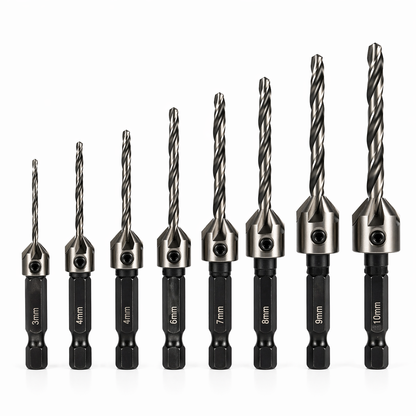 Countersink Drill Bit Set 8 Piece – HSS Tapered Bits for Timber