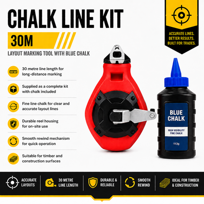 Chalk Line Kit 30m – Layout Marking Tool with Blue Chalk
