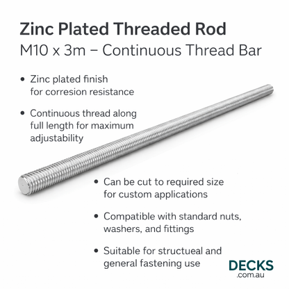 Zinc Plated Threaded Rod M10 x 3m – Continuous Thread Bar