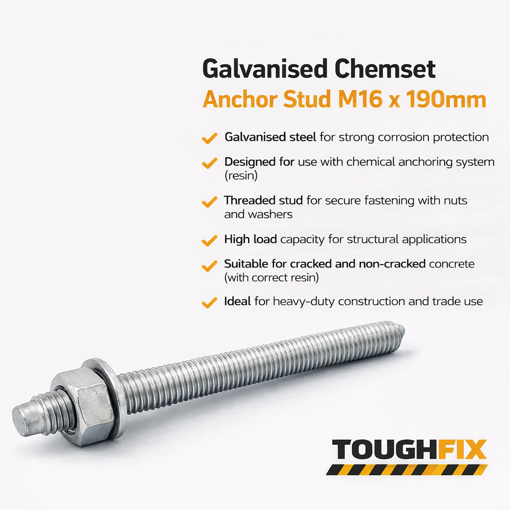 Galvanised Chemset Anchor Stud M16 x 190mm – Structural Chemical Anchor Bolts