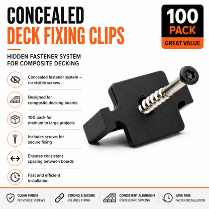 Concealed Deck Fixing Clips 100 Pack - Hidden Fastener System for Composite Decking