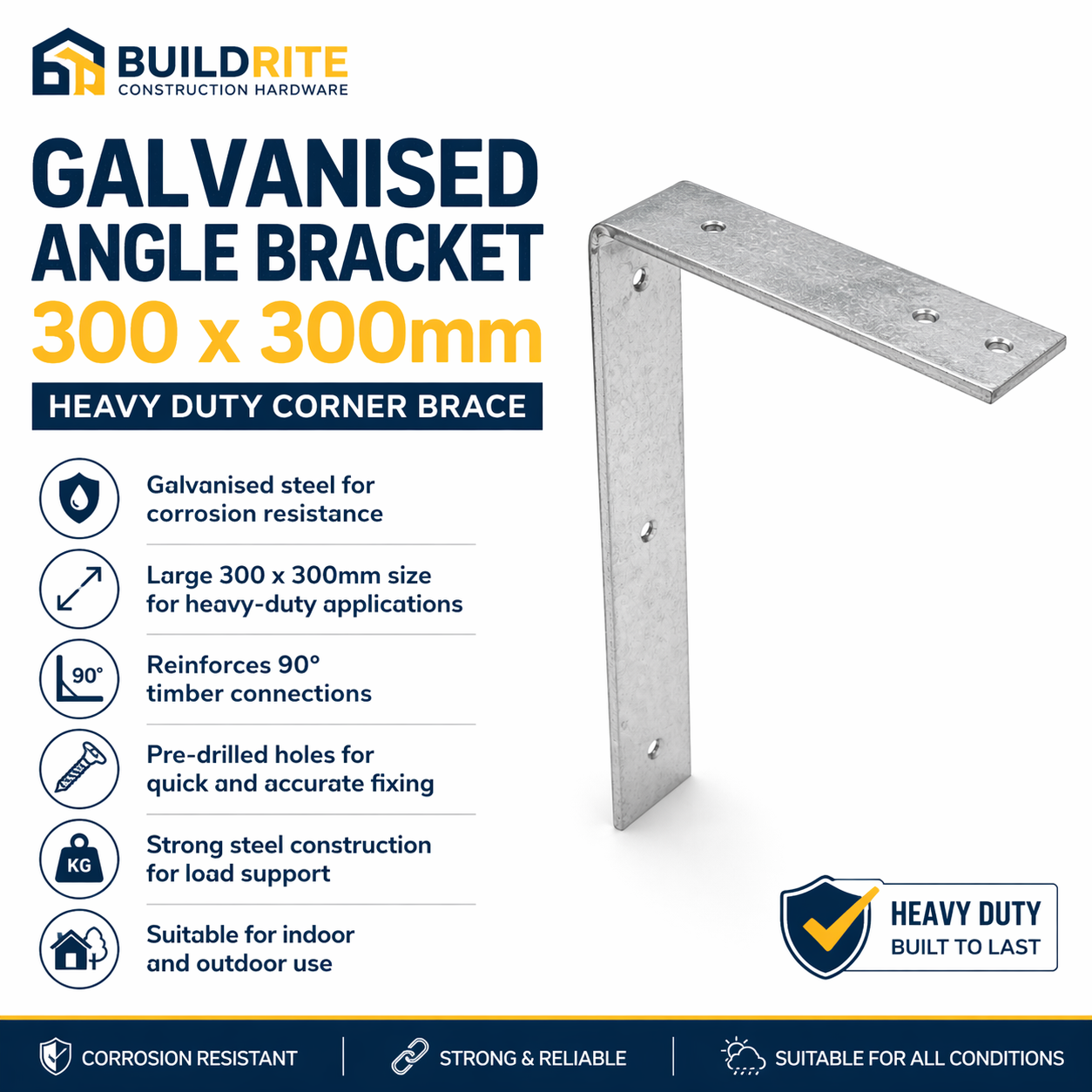 Galvanised Angle Bracket 300 x 300mm – Heavy Duty Corner Brace